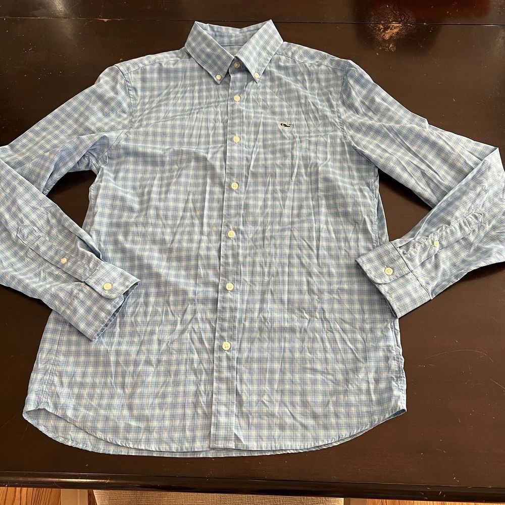 Vineyard Vines Performance Classic Fit Whale Shirt Men’s Size Small Blue Plaid